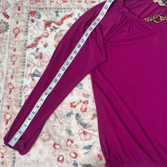 Michael Kors Women Fuchsia Pink Long Sleeve Blouse Gold‎ Chain Embellished Small - Picture 9 of 11